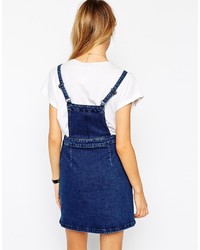 Asos Collection Denim Aline Pinafore Dress In Mid Blue