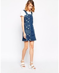 See by Chloe See By Chlo Denim Pinafore With Embroidered Flowers
