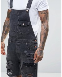 Asos Brand Denim Overalls With Mega Rips In Washed Black