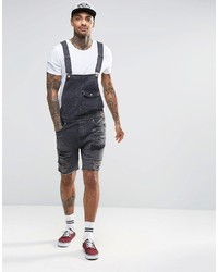 Asos Brand Denim Overalls With Mega Rips In Washed Black