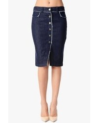 7 For All Mankind Raw Edge Button Front Pencil Skirt In Raw Edge Denim