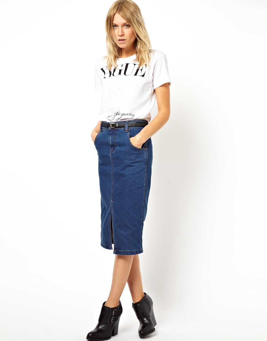Asos Denim Pencil Skirt With Split Front, $23 | Asos | Lookastic