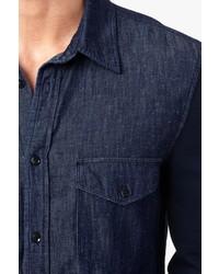 7 For All Mankind Contrast Knit Sleeve Shirt In Indigo
