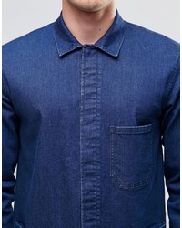 Asos Brand Vintage Wash 9oz Denim Overshirt With Long Sleeves