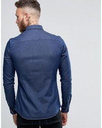 Asos Brand Skinny Denim Shirt With Contrast Buttons In Rinse Wash