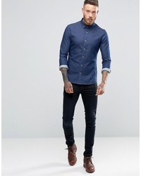 Asos Brand Skinny Denim Shirt With Contrast Buttons In Rinse Wash