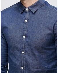Asos Brand Skinny Denim Shirt With Long Sleeves In Rinse Wash
