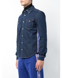 Givenchy Denim Shirt With Contrast Logo Trim, $585 | farfetch.com 