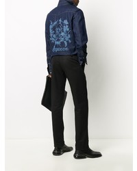 Alexander McQueen Floral Logo Embroidered Denim Shirt