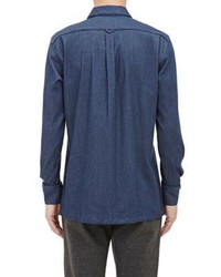 Ovadia & Sons Grosgrain Trimmed Denim Shirt Blue Size S