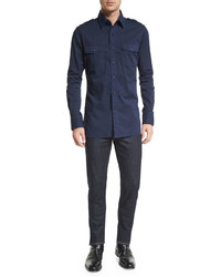 Tom Ford Military Style Washed Twill Sport Shirt Navy