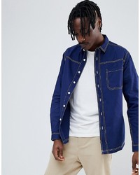 ASOS DESIGN Washed Overshirt Shirt With Contrast Stitching In Navy