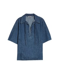 Valentino Stripe Long Sleeve Button Up Shirt In Medium Blue Denim At Nordstrom