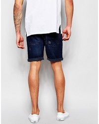 Asos Brand Denim Shorts In Slim Fit Mid Length With Rip And Repair