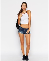Asos Collection Denim Low Rise Shorts In Wilton Mid Wash With Turn Up Hem