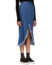 Sjyp Blue Front Cut Off Denim Skirt