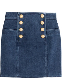 Balmain Denim Skirt With Embossed Buttons