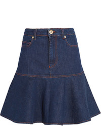 Sonia Rykiel Ruffled Stretch Denim Mini Skirt Blue