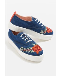 Topshop College Embroidered Flatform Trainers