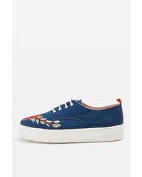 Topshop College Embroidered Flatform Trainers
