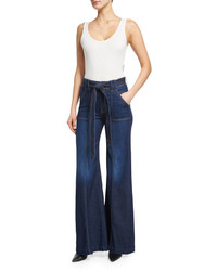 7 For All Mankind Mid Rise Belted Palazzo Pants Saint Tropez Night