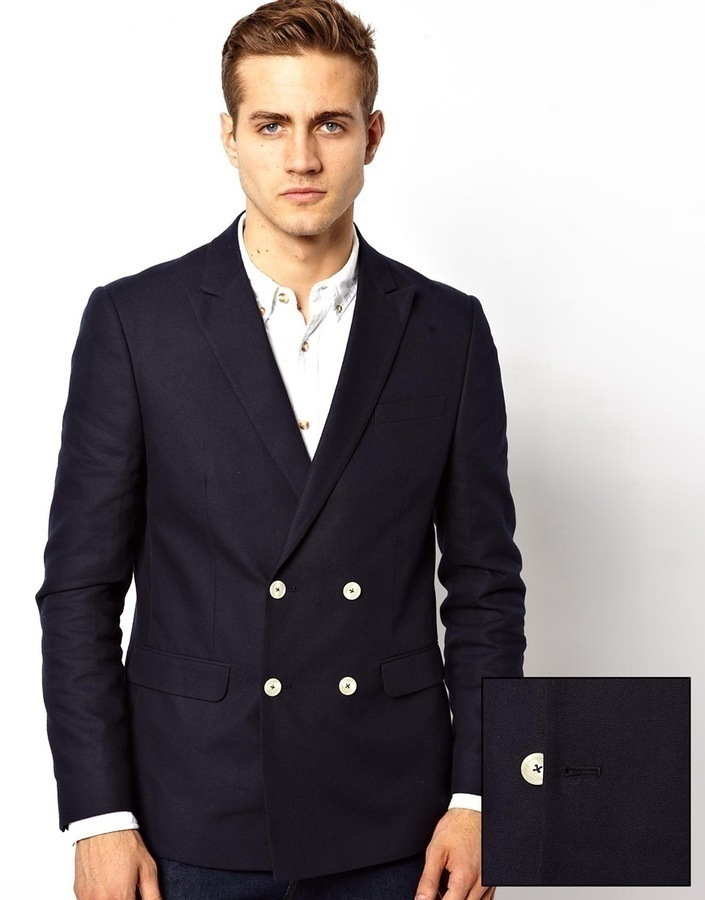 Asos Slim Fit Double Breasted Blazer With White Buttons Navy | Where to ...