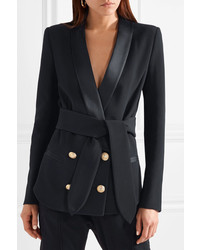 Balmain Belted Double Breasted Crepe Blazer