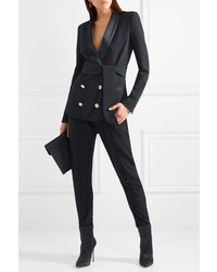 Balmain Belted Double Breasted Crepe Blazer