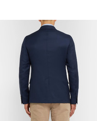Caruso Blue Butterfly Slim Fit Double Breasted Wool Hopsack Blazer