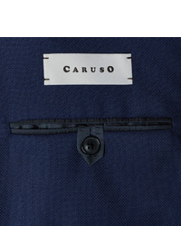 Caruso Blue Butterfly Slim Fit Double Breasted Wool Hopsack Blazer