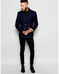 Asos Brand Skinny Double Breasted Blazer With Gold Buttons