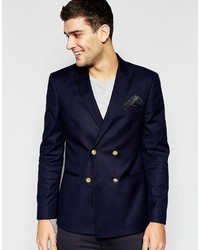 Asos Brand Skinny Double Breasted Blazer With Gold Buttons