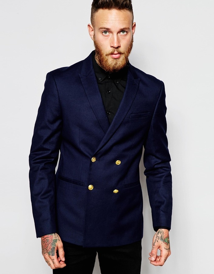 Asos Brand Skinny Double Breasted Blazer With Gold Buttons, $112, Asos