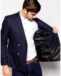 Asos Brand Slim Fit Double Breasted Blazer With Gold Buttons