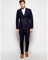 Asos Brand Slim Fit Double Breasted Blazer With Gold Buttons