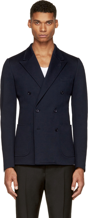 Dolce & Gabbana Navy Blue Piqu Double Breasted Blazer | Where to