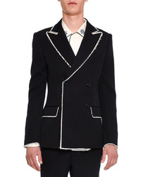 Alexander McQueen Double Breasted Blazer With Fringed Edges Navy