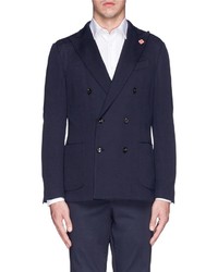 Nobrand Double Breasted Pattern Jacquard Cotton Blazer