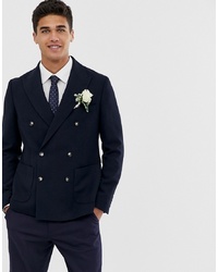 MOSS BROS Moss London Skinny Double Breasted Suit Jacket In Navy