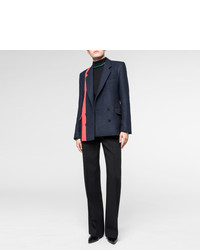 Paul Smith Navy Dogtooth Wool Double Breasted Blazer With Stripe