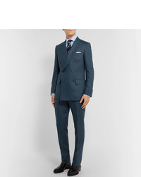Kingsman Navy Slim Fit Double Breasted Linen Suit Jacket