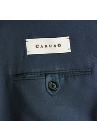 Caruso Navy Slim Fit Double Breasted Silk Blazer