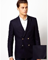 Asos Slim Fit Double Breasted Blazer With Gold Buttons