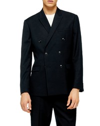 Topman Textured Double Breasted Slim Fit Blazer