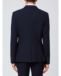 Topman Dark Navy Textured Skinny Fit Suit Jacket