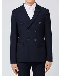 Topman Dark Navy Textured Skinny Fit Suit Jacket