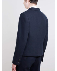 Topman Navy Flannel Cropped Blazer