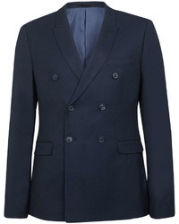 Topman Navy Stretch Double Breasted Suit Jacket