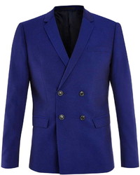 Topman Navy Textured Skinny Fit Double Breasted Suit Jacket