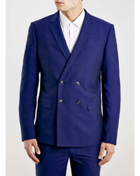 Topman Navy Textured Skinny Fit Double Breasted Suit Jacket